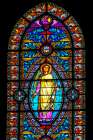 Saint Cecilia colorful stained glass, Basilica of Notre Dame de Fourviere, Lyon, France. Art Print